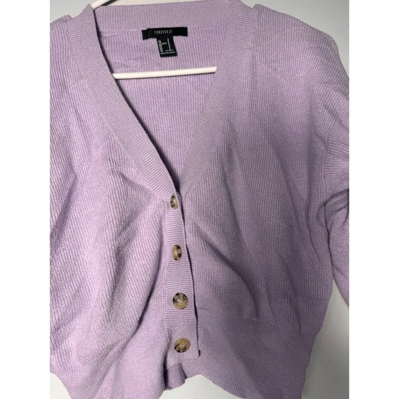 Forever 21 Womens long sleeve cropped button-up Lavender/purple sweater, size Sm - Picture 1 of 4